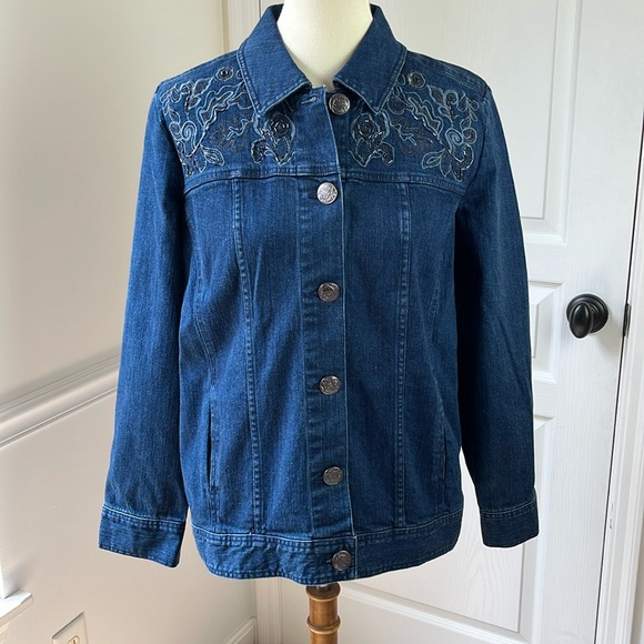 Denim & Co Jean Jacket with Embroidery and Beaded details - Picture 1 of 11